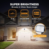 Lutec 72W 6300Lm Led Security Lights Motion Sensor Light Outdoor, 5000K Daylight, Ip65 Waterproof, Dusk To Dawn, 3 Head Motion Detected Flood Light For Garage, Yard, Porch(Black)