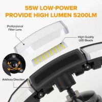 Lutec 55W Led Flood Light Outdoor 5200Lm Security Light With 3 Adjustable Heads Switch Controlled Exterior Outdoor Security Li