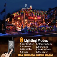 Xurisen 132Ft Christmas Lights Decorations Outdoor, 1280 Led 8 Modes Curtain Fairy Lights With 240 Drops,Plug In Waterproof Timer Memory Function For Christmas Holiday Wedding Party Decorations