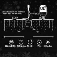 Xurisen 132Ft Christmas Lights Decorations Outdoor, 1280 Led 8 Modes Curtain Fairy Lights With 240 Drops,Plug In Waterproof Timer Memory Function For Christmas Holiday Wedding Party Decorations