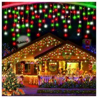 66Ft Christmas Lights Decorations Outdoor, 640 Led 8 Modes Curtain Fairy Lights With 120 Drops,Plug In Waterproof Timer Memory Function For Christmas Holiday Wedding Party Decor (Red+Green+White)