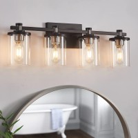 4 Light Bathroom Light Fixtures, Modern Black And Nickel Vanity Lights Over Mirror, Wall Sconce With Clear Glass Shade And Metal Base, Matte Black Vanity Lights For Bathroom