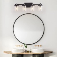 4 Light Bathroom Light Fixtures, Modern Black And Nickel Vanity Lights Over Mirror, Wall Sconce With Clear Glass Shade And Metal Base, Matte Black Vanity Lights For Bathroom