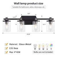 4 Light Bathroom Light Fixtures, Modern Black And Nickel Vanity Lights Over Mirror, Wall Sconce With Clear Glass Shade And Metal Base, Matte Black Vanity Lights For Bathroom