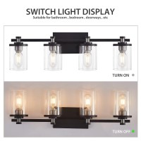 4 Light Bathroom Light Fixtures, Modern Black And Nickel Vanity Lights Over Mirror, Wall Sconce With Clear Glass Shade And Metal Base, Matte Black Vanity Lights For Bathroom