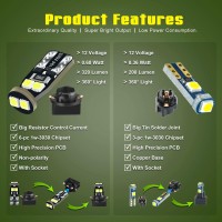 Product specifications Lighting Output T10 bulb is about 320 lumen and T5 bulb is about 200 lumen Working Voltage 916V DC Lifespan 50000 working hours Product features 11 watt dual core 3030SMD chipset 2 360wideangle illumination 3 nonpolarity directly re