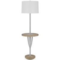 150W 3 Way Lockport Metal Floor Lamp With Rubber Wood Tray Table And Base