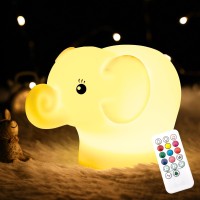 Chwares Night Light For Kids Elephant Nursery Night Lights With Remote 7 Color Kawaii Lamp Room Decor Usb Rechargeable Cute