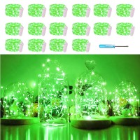 Sunkite Green Led Fairy String Lights Battery Powered, 16 Pack 20 Led Starry Lights, 6.6Ft Cooper Wire, Waterproof Firefly Lights For Diy Table Centerpiece, Bottle Jars,St Patricks Day Party