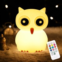 Chwares Night Light For Kids Owl Nursery Night Lights With Remote 7 Color Kawaii Lamp Room Decor Usb Rechargeable Cute Lamp