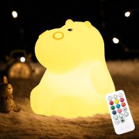 Chwares Night Light For Kids Hippo Nursery Night Lights With Remote 7 Color Kawaii Lamp Room Decor Usb Rechargeable Cute La