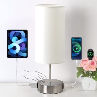 Yarra-Decor ?Upgraded? Bedside Lamp With Usb A+C Charging Ports & Ac Outlet Touch Control Table Lamp For Bedroom 3 Way Dimmable Nightstand Lamp With Round Shade For Home Office, Dorm(Bulb Included)