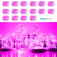 Sunkite 16 Packs 20 Led Fairy String Lights Battery Operated Waterproof 6.6 Feet Silver Copper Wire Firefly Starry Moon Lights For Diy Costume Wedding Party Bedroom Table Decor?(Pink)