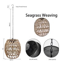 Outdoor Solar Hanging Lantern Natural Seeweed Rattan Bamboo Woven Porch Patio Gazebo Pendent Chandelier Light Decorative Solar