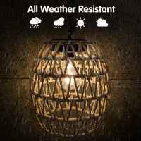 Outdoor Solar Hanging Lantern Natural Seeweed Rattan Bamboo Woven Porch Patio Gazebo Pendent Chandelier Light Decorative Solar