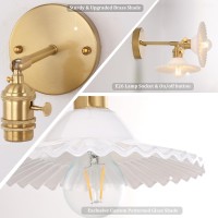 Shenmoyl Vintage Wall Sconces With White Lotus Glass Lampshade 180 Degree Adjustable Brass Sconces Hradwired Modern Wall Lightin