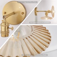 Shenmoyl Vintage Wall Sconces With Amber Lotus Glass Lampshade 180 Degree Adjustable Brass Sconces Hradwired Modern Wall Lightin