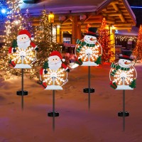 Spiareal 4 Pack Christmas Metal Lights Outdoor Solar Stake Light Snowman Christmas Garden Stake Light With Warm Lights Solar Christmas Yard Decor For Garden Lawn Pathway Holiday Winter (Lovely Style)