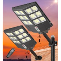 Gefolly 600W Solar Street Lights Outdoor, 60000Lm Commercial Parking Lot Light Dusk To Dawn, 6500K Solar Flood Lights Ip67 Waterproof Solar Lamp With Motion Sensor For Road, Playground, Yard-2 Pack