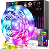 Zozoo Led Lights For Bedroom 50Ft, Smart Led Strip Lights Bluetooth App & Remote Control, Rgb Led Lights Music Sync With Color Changing For Room Home Party Decoration