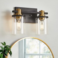 2 Light Bathroom Vanity Light Black And Gold Bathroom Light Fixtures With Clear Glass Shade Matte Black Finish Brushed Gold C