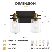 2 Light Bathroom Vanity Light Black And Gold Bathroom Light Fixtures With Clear Glass Shade Matte Black Finish Brushed Gold C