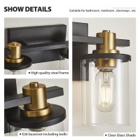 2 Light Bathroom Vanity Light Black And Gold Bathroom Light Fixtures With Clear Glass Shade Matte Black Finish Brushed Gold C