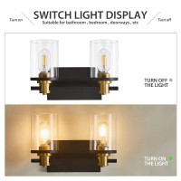 2 Light Bathroom Vanity Light Black And Gold Bathroom Light Fixtures With Clear Glass Shade Matte Black Finish Brushed Gold C