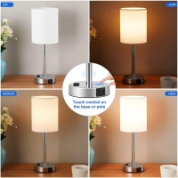 Touch Lamps For Bedrooms Set Of 2 Modern - White 3 Way Dimmable Bedside Lamp With Usb C And A Ports And Outlets, Nightstand Lamp With Silver Base, Small Table Lamps For Nursery Kids Girl And Boy