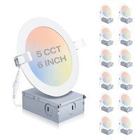 12 Pack Recessed Lighting 6 Inch, Recessed Light Fixtures 5Cct, 5 In 1 Ultra-Thin Downlight 15W=110W Dimmable 2700K-6000K Selectable, 1200Lm Led Recessed Light With Junction Box - Etl & Energy Star