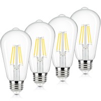 Brightever Vintage Led Edison Bulbs 60 Watt Equivalent, 6W St58 Super Bright 4000K Neutral Daylight White, Clear Glass Style 700Lumens Antique Led Filament Bulbs, E26 Base, Non-Dimmable, 4 Packs