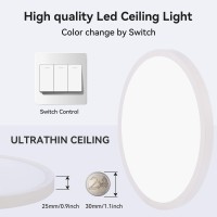 8 Pack 12 Inch 3200Lm Led Flush Mount Ceiling Light,28W White Shell 3 Color Changeable (3000K/4000K/6000K),120V Slim Surface Mount Ceiling Light Fixture For Kitchen Bedroom Living Room