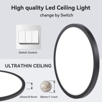 2800Lm Flush Mount Led Ceiling Lights,9 Inch Black 24W Slim Ceiling Light Fixture Round Day White 6000K Thin Round Flat Ceiling Light 120V Surface Led Ceiling Light 250W Equivalent (Black-4Pack)