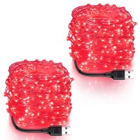 Blingstar Halloween Fairy Lights Red Christmas Lights Usb Powered String Lights 2 Pack 33Ft 100 Led Silver Wire Lights For Hallo