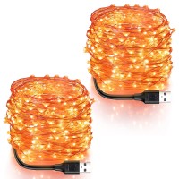 Blingstar Orange Halloween Lights Usb Powered Fairy Lights 2 Pack 33Ft 100 Led Christmas Lights Silver Wire String Lights For Halloween Christmas Party Stage Room Backdrop Xmas Tree Indoor Decoration