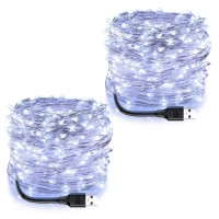 Blingstar Fairy Lights Cool White Christmas Lights 2 Pack 33Ft 100 Led String Lights Usb Powered Silver Wire Starry Lights For Xmas Tree Camping Bedroom Dorm Party Wall Indoor Outdoor Decoration