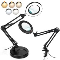 Krstlv 5X Magnifying Glass With Light And Stand Upgrade Button 5 Color Modes Stepless Dimmable 2In1 Led Lighted Magnifier Li