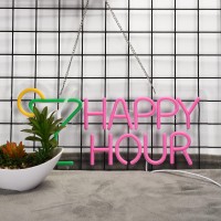 Happy hour cocktails neon sign