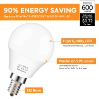 Prosperbiz E12 Dimmable 60W Equivalent Led Light Bulbs, A15 6W Ceiling Fan Light Bulbs Warm White 3000K, Candelabra Base Globe Shape Led Bulbs, 600 Lumen, 6 Pack