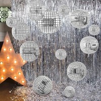 30 Pcs Disco Ball Balloons 32 22 10 4D Disco Balloons 70S Disco Party Decorations Round Metallic Silver Disco Foil Balloon