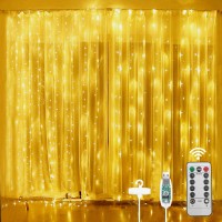 Vicloon Fairy Curtain Lights,300 Led Warm White Curtain Lights,8 Modes 98A98Ft Waterproof Window Curtain String Light Usb Powered With Remote Control, String Lights Curtain For Indooroutdoor