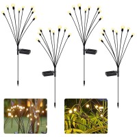 Knhuos 8Led Solar Garden Lights, New Upgraded Solar Swaying Light, Sway By Wind, Solar Firefly Lights Outdoor Waterproof Landscape Decoration Lights, Yard, Pathway, Parties, Warm White(4 Pack)