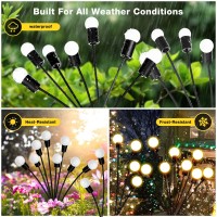 Knhuos 8Led Solar Garden Lights, New Upgraded Solar Swaying Light, Sway By Wind, Solar Firefly Lights Outdoor Waterproof Landscape Decoration Lights, Yard, Pathway, Parties, Warm White(4 Pack)