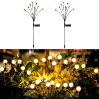 Knhuos 8Led Solar Garden Lights, New Upgraded Solar Swaying Light, Sway By Wind, Solar Firefly Lights Outdoor Waterproof Landscape Decoration Lights, Yard, Pathway, Parties, Warm White(2 Pack)