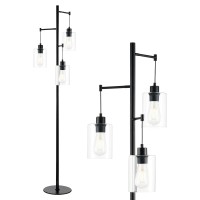 Vonluce Industrial Floor Lamp For Living Room, Mason Jar Standing Lamp Black, Reading Light W/Hanging Glass Shades, Modern Tree Floor Lamp For Living Room Bedroom Home Office D?Or