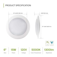 Asd 6 Pack Led Disk Lights 6 Inch 15W 5000K Daylight 1300Lm Dimmable Flush Mount Ceiling Light Fixture Low Profile Surface Mo