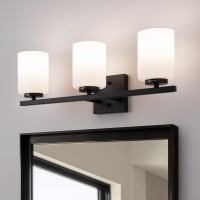 Mirrea 22In 3Light Modern Bathroom Vanity Light With Etched White Glass Shades Black Painted Bathroom Light Fixture