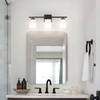 Mirrea 22In 3Light Modern Bathroom Vanity Light With Etched White Glass Shades Black Painted Bathroom Light Fixture