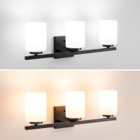 Mirrea 22In 3Light Modern Bathroom Vanity Light With Etched White Glass Shades Black Painted Bathroom Light Fixture