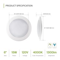 Asd 6 Pack Led Disk Lights 6 Inch 15W 4000K Cool White 1300Lm Dimmable Flush Mount Ceiling Light Fixture Low Profile Surface